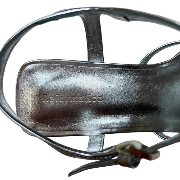 Reformation Zolanda Platform Wedge Strappy Sandal in Metallic Silver SZ 5.5 - Picture 7 of 9